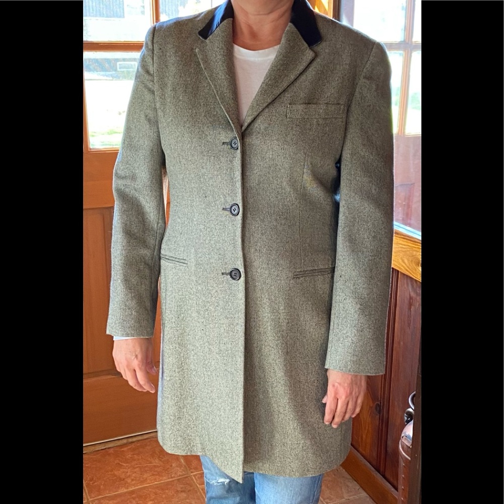 Lauren Ralph Lauren Long Tweed Blazer with Leather Collar